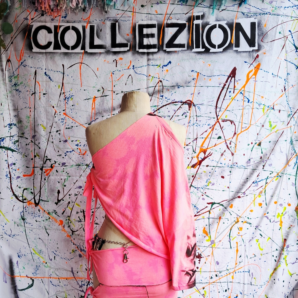 Pink Abstract One-Shoulder Blouse - Picture 2 of 4